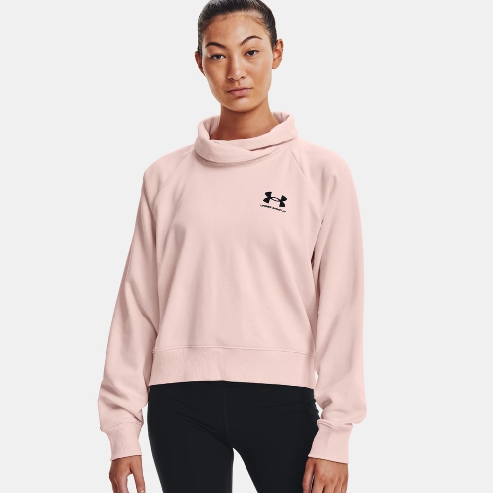 Under Armour Rival Fleece Wrap Neck Cropped Long Sleeve Sweatshirt Size Small